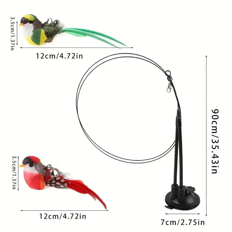 Bird-Shaped Cat Teaser Toy Set, Simulated Bird Wand with Suction Cup and Bell, Interactive Cat Toy for Home, Kitten Teasing Wand