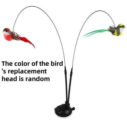 Bird-Shaped Cat Teaser Toy Set, Simulated Bird Wand with Suction Cup and Bell, Interactive Cat Toy for Home, Kitten Teasing Wand
